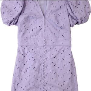 Downeast V-neck Button Down Lavender Puff Sleeve A Line Mini Dress
